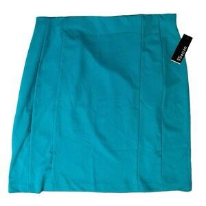 Vtg 90s George Ponte Elastic Straight Pencil Blue Skirt XL Modern Office Siren